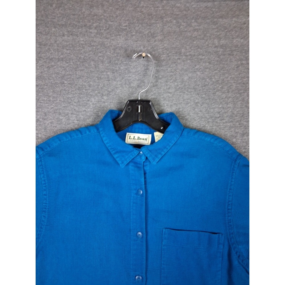 VTG LL Bean Womens Shirt Medium Blue Cool Weave Button Up USA Camping Hiking